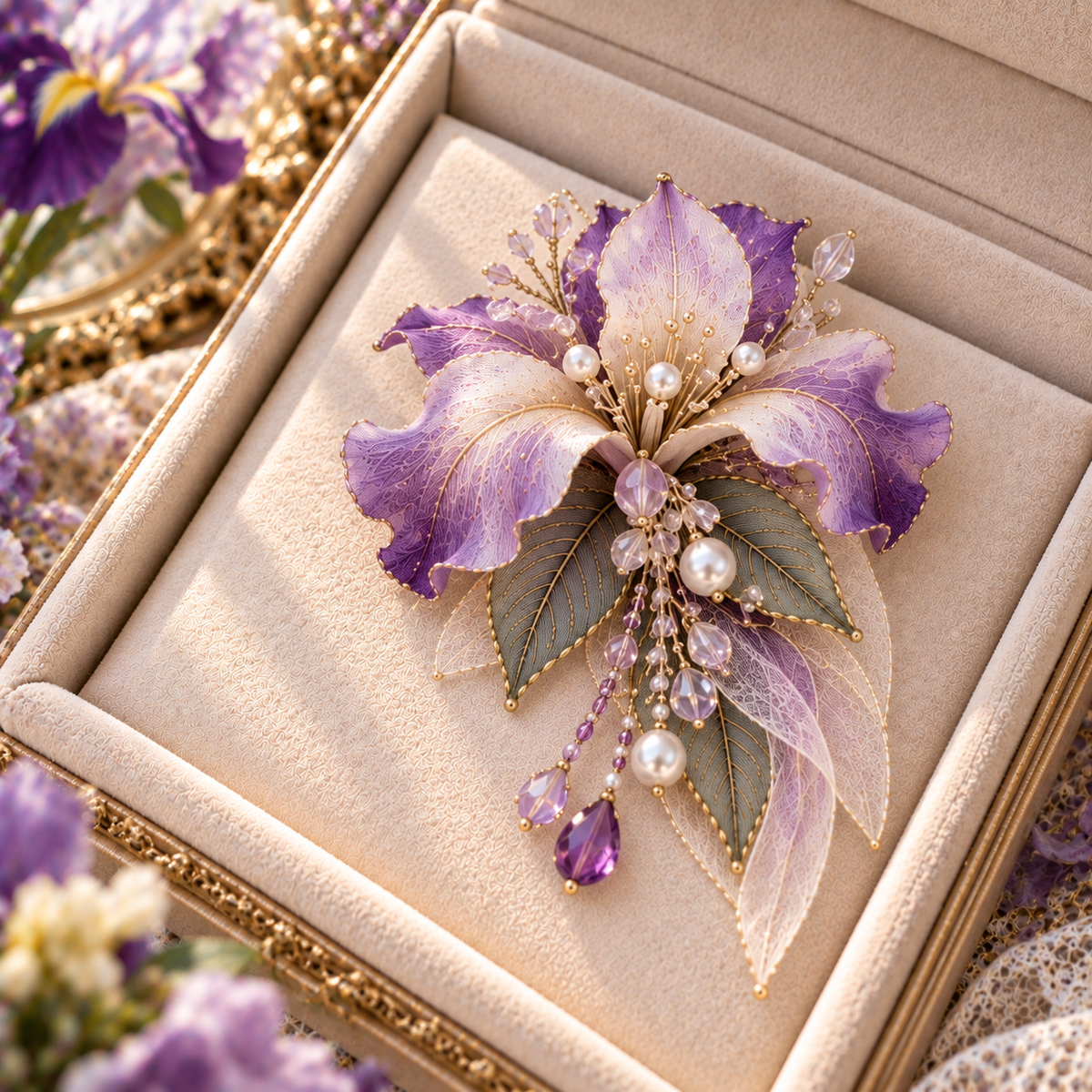 Myikbty™ Iriselle Violet Iris Fabric Brooch