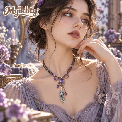 Myikbty™ Violette Amethyst-Inspired Feather Pendant Necklace