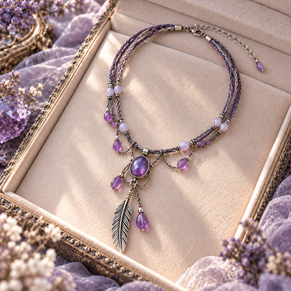 Myikbty™ Violette Amethyst-Inspired Feather Pendant Necklace
