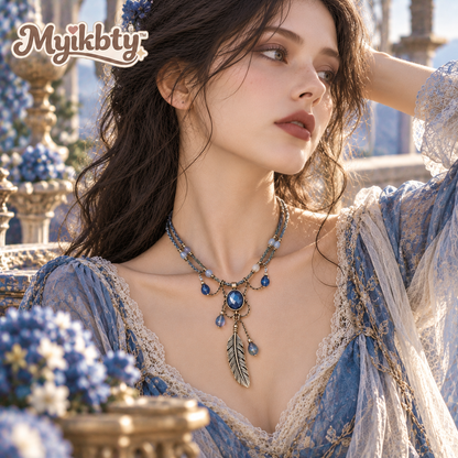 Myikbty™ Azura Deep-Blue Stone Feather Pendant Necklace